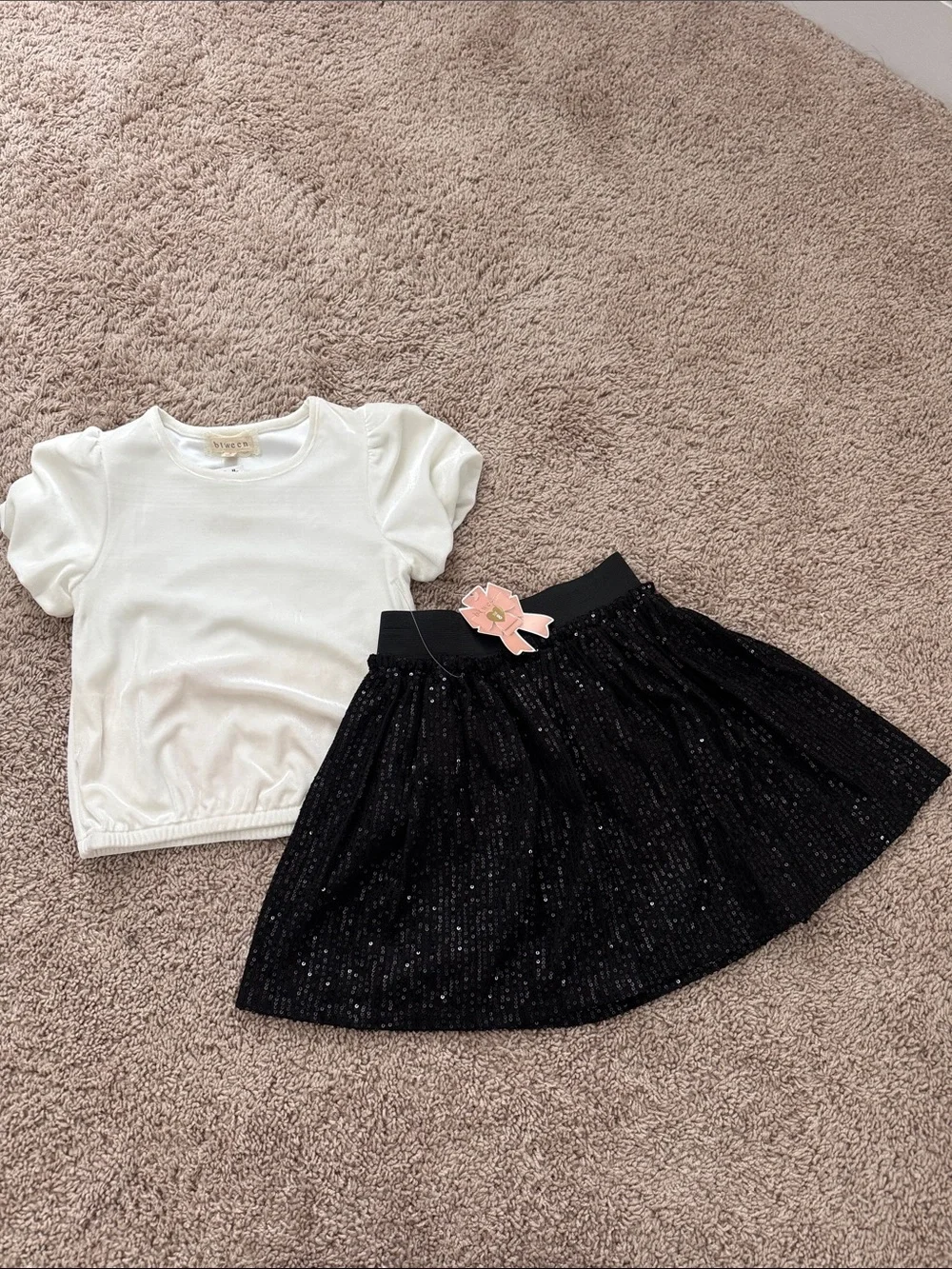 btween Black Sequin Skirt with Elastic Waist
